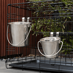YES4PETS 2 x 2.8L Stainless Steel Pet Parrot Feeder Bowl Water Bowls Flat Sided Bucket with Riveted Hooks