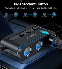 CHOETECH TC0021 3 Sockets 2C+1A Cigarette Lighter Splitter Black