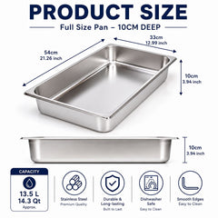 Commercial Stainless Steel GN 1/1 100mm Deep Gastronorm Bain Marie Buffet Steam Table Food Pan with Lid
