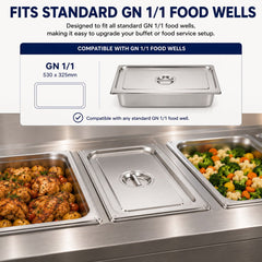 Commercial Stainless Steel GN 1/1 100mm Deep Gastronorm Bain Marie Buffet Steam Table Food Pan with Lid