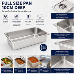Commercial Stainless Steel GN 1/1 100mm Deep Gastronorm Bain Marie Buffet Steam Table Food Pan with Lid