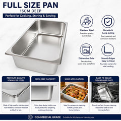 Commercial Stainless Steel GN 1/1 150mm Deep Gastronorm Bain Marie Buffet Steam Table Food Pan