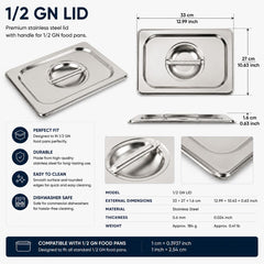 Commercial Stainless Steel GN 1/2 150mm Deep Gastronorm Bain Marie Buffet Steam Table Food Pan with Lid