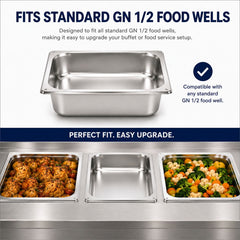 Commercial Stainless Steel GN 1/2 150mm Deep Gastronorm Bain Marie Buffet Steam Table Food Pan with Lid