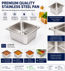 Commercial Stainless Steel GN 1/2 150mm Deep Gastronorm Bain Marie Buffet Steam Table Food Pan with Lid