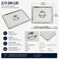 Commercial Stainless Steel GN 2/3 150mm Deep Gastronorm Bain Marie Buffet Steam Table Food Pan with Lid