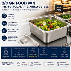 Commercial Stainless Steel GN 2/3 150mm Deep Gastronorm Bain Marie Buffet Steam Table Food Pan with Lid