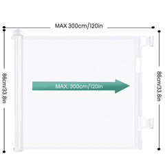Retractable 3M Doorways Hallways Stairs Baby Gate Dog Pet Gate Indoor Outdoor Safety Gates White