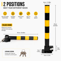 Heavy Duty Fold Down Parking Bollard Lockable Safety Post Yellow Black 61cm