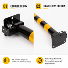 Heavy Duty Fold Down Parking Bollard Lockable Safety Post Yellow Black 61cm