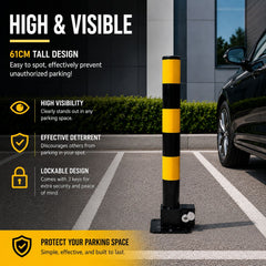 Heavy Duty Fold Down Parking Bollard Lockable Safety Post Yellow Black 61cm