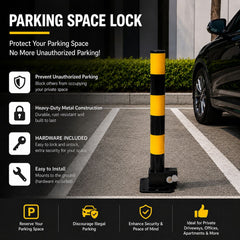 Heavy Duty Fold Down Parking Bollard Lockable Safety Post Yellow Black 61cm