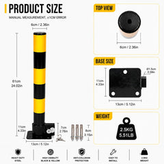 Heavy Duty Fold Down Parking Bollard Lockable Safety Post Yellow Black 61cm