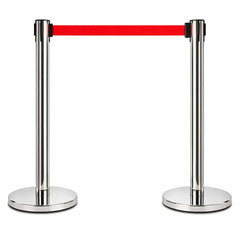 2 Pack Queue Barrier Stanchion Posts Retractable Belt Crowd Control Safety Barrier Silver Red