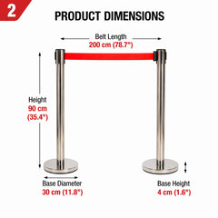 2 Pack Queue Barrier Stanchion Posts Retractable Belt Crowd Control Safety Barrier Silver Red