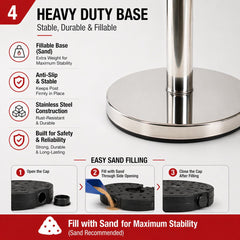 2 Pack Queue Barrier Stanchion Posts Retractable Belt Crowd Control Safety Barrier Silver Red