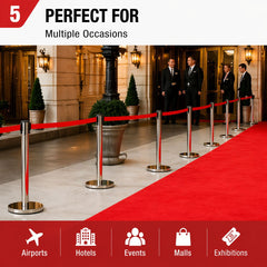 2 Pack Queue Barrier Stanchion Posts Retractable Belt Crowd Control Safety Barrier Silver Red