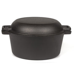 26cm 2-in-1 Cast Iron Dutch Oven & Skillet Set Pre-Seasoned Dual-Use Pot with Lid Fry Pan, Durable & Versatile Cookware