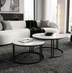Interior Ave - Premier Nested Coffee Table Set - White Marble Stone