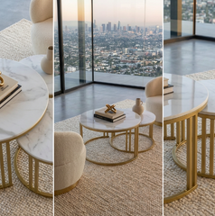 Interior Ave - Premier Nested Coffee Table Set - White Marble Stone
