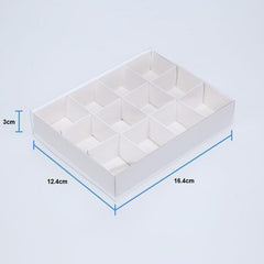 100 Pack of White Card Chocolate Sweet Soap Product Retail Gift Box - 12 bay 4x4x3cm Compartments - Clear Slide On Lid - 16x12x3cm