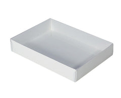 100 Pack of White Card Box - Clear Slide On Lid - 17 x 25 x 5cm - Large Beauty Product Gift Giving Hamper Tray Merch Fashion Cake Sweets Xmas