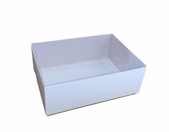 100 Pack of White Card Square Box - Clear Slide On Lid - 20 x 20 x 8cm - Large Beauty Product Gift Giving Hamper Tray Merch Fashion Cake Sweets Xmas