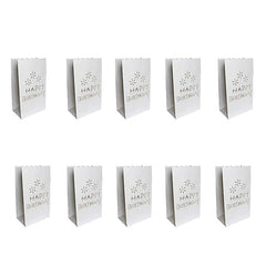 100 Pack White Happy Birthday Luminary Paper Candle Tea Light Lantern Bags Garden Anniversary Birthday Night Decorations Evening Party
