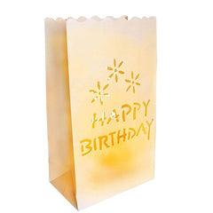 100 Pack White Happy Birthday Luminary Paper Candle Tea Light Lantern Bags Garden Anniversary Birthday Night Decorations Evening Party