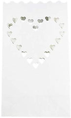 100 Pack White Heart Luminary Paper Candle Tea Light Lantern Bags Wedding Garden Anniversary Birthday Night Decorations Evening Party