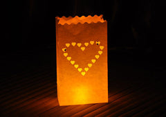 100 Pack White Heart Luminary Paper Candle Tea Light Lantern Bags Wedding Garden Anniversary Birthday Night Decorations Evening Party
