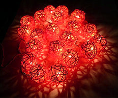 1 Set of Orange 5cm Rattan Cane 20 Ball Battery Powered 3m String Lights Christmas Gift Home Wedding Party Bedroom Decoration Table Centrepiece