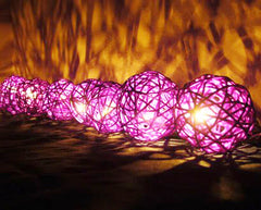 1 Set of Pink 5cm Rattan Cane 20 Ball Battery Powered 3m String Lights Christmas Gift Home Wedding Party Bedroom Decoration Table Centrepiece