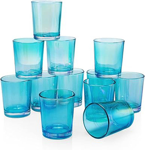 10 Pack Turquoise Glass Votive Tealight Candle Holders House Party Centerpiece Xmas Wedding Decor Glass Candlestick Party Decorations Bridal Baby Shower Event