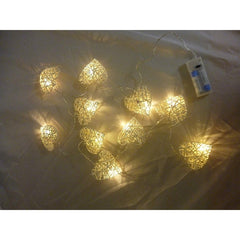 50 White 3D Hollowed Rattan Heart-Shaped 5M LONG String Fairy Lights, Battery (AA) Indoor & Outdoor Decorations Wedding Valentines Romantic Room Table Lighting