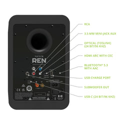 Kanto REN 200W Powered Bookshelf Speakers with HDMI ARC, USB-C, and Bluetooth 5.3 - Matte Black, Pair