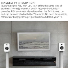 Kanto REN 200W Powered Bookshelf Speakers with HDMI ARC, USB-C, and Bluetooth 5.3 - Matte White, Pair