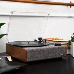 Victrola Eastwood II Turntable - Walnut + Turntable Stand Bundle - Black