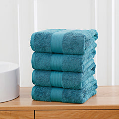 Linenland 4 Piece Cotton Bath Towels Set - Blue