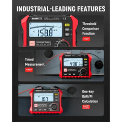 KAIWEETS Megohmmeter, Insulation Resistance Tester, Up to 100GΩ, 50V/100V/250V/500V/1000V, One-Touch DAR/PI, with AC/DC Voltage Testing for Motors, Solar, HVAC