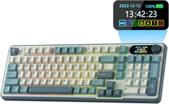 RK ROYAL KLUDGE S98 Mechanical Keyboard w/Smart Display & Knob, Top Mount 96% Wireless Mechanical Keyboard BT/2.4G/USB-C, Hot Swappable, Pale Green Switch 98 Keys