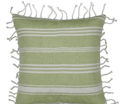 Pack of 4 Fresh Green & White Striped Cushion Cover with white knotted edging