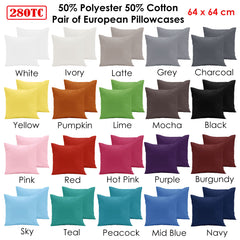 Pair of 280TC Polyester Cotton European Pillowcases Lime