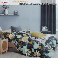 300TC Hana Flower Multi Reversible Cotton Floral Quilt Cover Set Queen