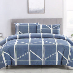 Artex Harold Blue Quilt Cover Set Geometric Pattern Reversible Printed Microfiber Polyester King