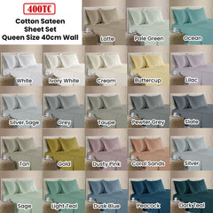 400TC 100% Cotton Sateen Premium Sheet Set 40cm Wall Tan Queen