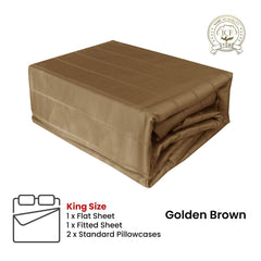 Golden Brown 800TC Luxury Cotton Self-Stripe Sheet Set King 40 cm Wall King