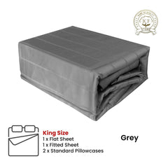 Grey 800TC Luxury Cotton Self-Stripe Sheet Set King 40 cm Wall King