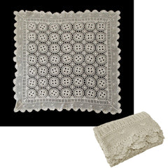 Linen Knitted Crochet Cotton Tablecloth Square 137 x 137cm Scalloped Edge 4-Seater