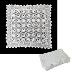 White Knitted Crochet Cotton Tablecloth Square 137 x 137 cm Scalloped Edging 4-Seater